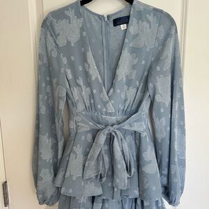 Blue Floral Long Sleeve Romper